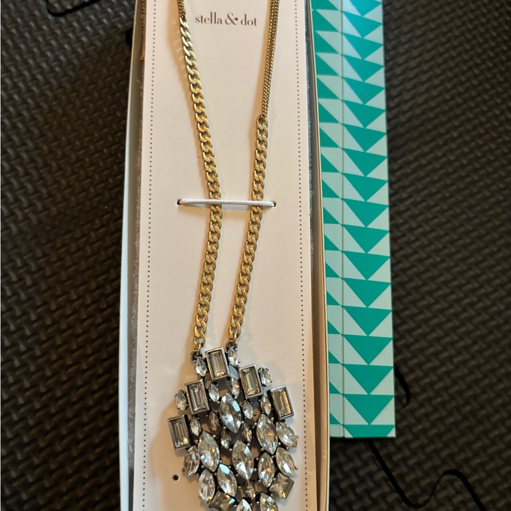 Stella & Dot Gold and Silver Crystal Pendant Necklace